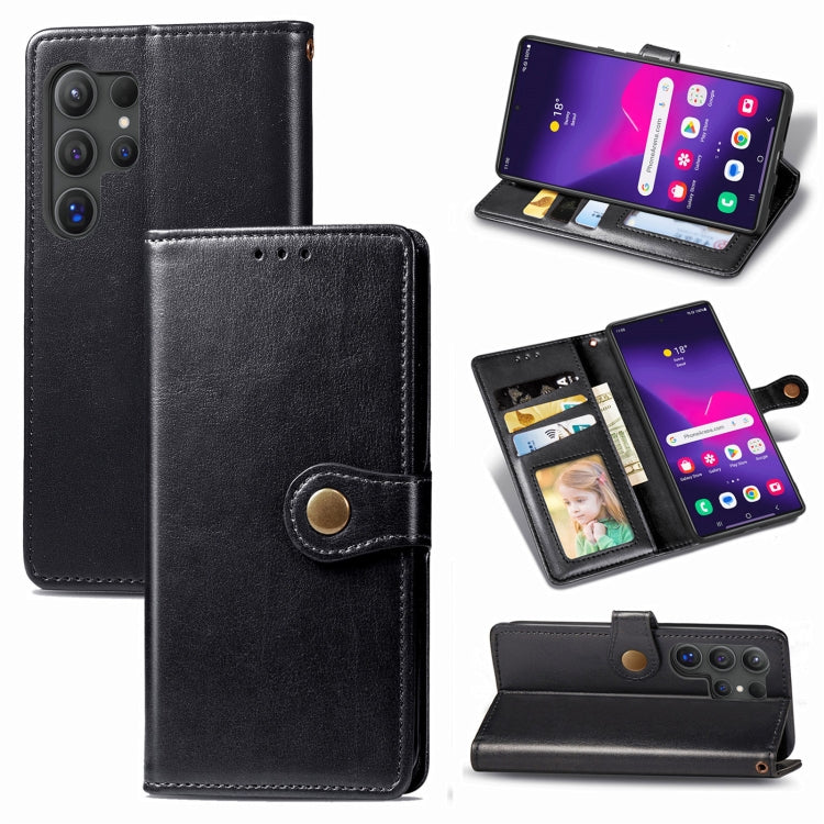 For Samsung Galaxy S25+ 5G Retro Solid Color Buckle Leather Phone Case(Black) by buy2fix
