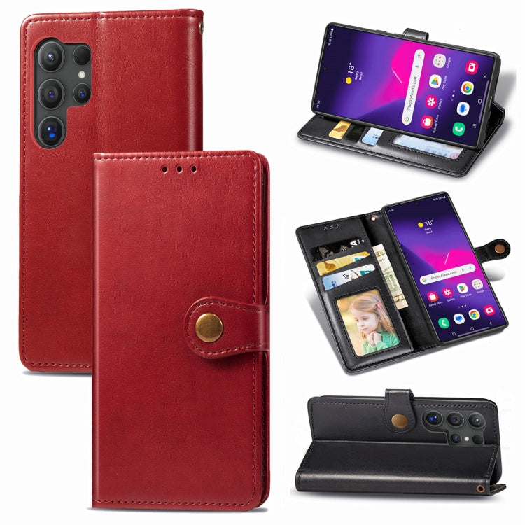 For Samsung Galaxy S25 5G Retro Solid Color Buckle Leather Phone Case(Red) by buy2fix