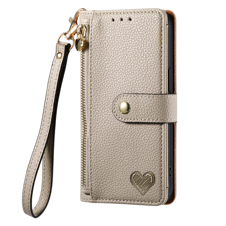 For iPhone 12 / 12 Pro Love Zipper Lanyard Leather Phone Case(Gray) - iPhone 12 / 12 Pro Cases by buy2fix | Online Shopping UK | buy2fix