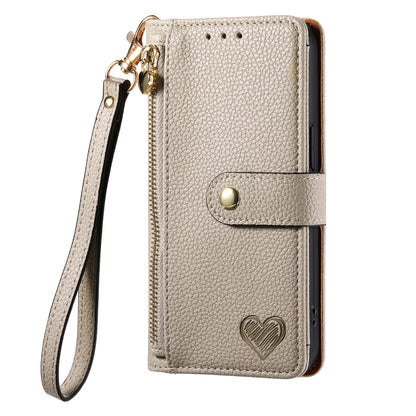 For iPhone 12 / 12 Pro Love Zipper Lanyard Leather Phone Case(Gray) - iPhone 12 / 12 Pro Cases by buy2fix | Online Shopping UK | buy2fix