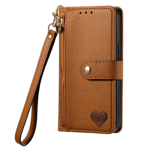 For iPhone 11 Pro Love Zipper Lanyard Leather Phone Case(Brown) - iPhone 11 Pro Cases by buy2fix | Online Shopping UK | buy2fix