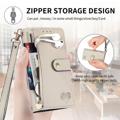 For iPhone 16 Plus Love Zipper Lanyard Leather Phone Case(Gray) - iPhone 16 Plus Cases by buy2fix | Online Shopping UK | buy2fix
