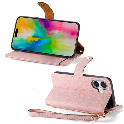 For iPhone 16 Pro Love Zipper Lanyard Leather Phone Case(Pink) by buy2fix