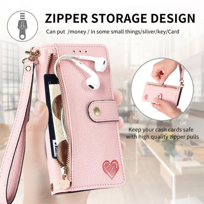 For iPhone 16 Pro Love Zipper Lanyard Leather Phone Case(Pink) by buy2fix