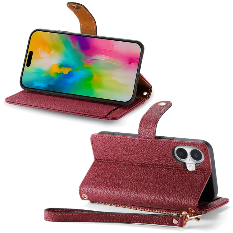 For iPhone 16 Pro Love Zipper Lanyard Leather Phone Case(Red) by buy2fix