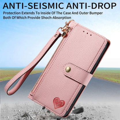For iPhone 16 Pro Max Love Zipper Lanyard Leather Phone Case(Pink) by buy2fix