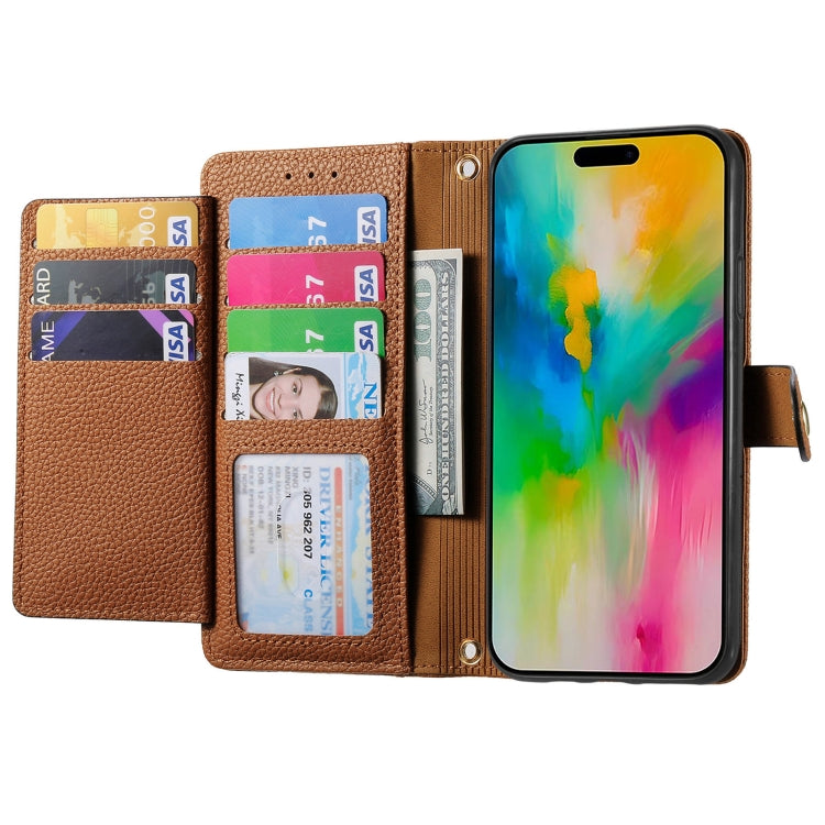 For iPhone 16 Pro Max Love Zipper Lanyard Leather Phone Case(Brown) by buy2fix