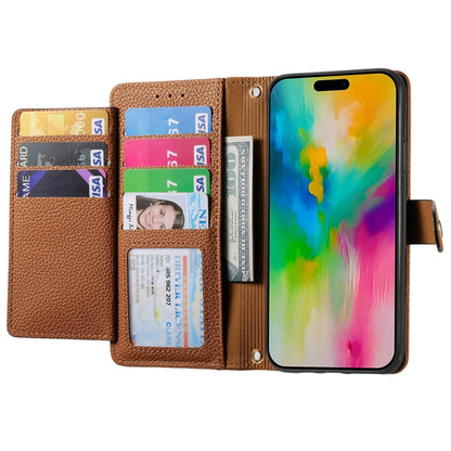 For iPhone 16 Pro Max Love Zipper Lanyard Leather Phone Case(Brown) by buy2fix