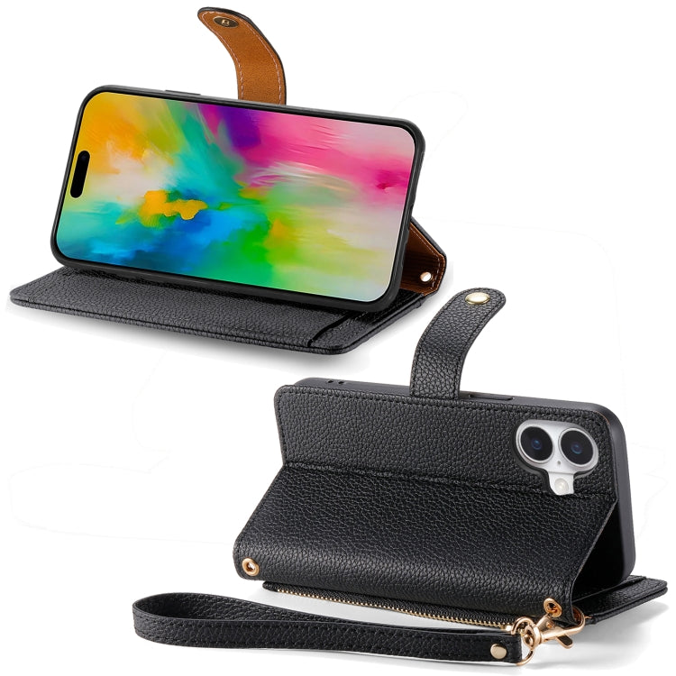 For iPhone 16 Pro Max Love Zipper Lanyard Leather Phone Case(Black) by buy2fix