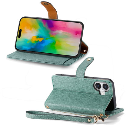 For iPhone 16 Pro Max Love Zipper Lanyard Leather Phone Case(Green) by buy2fix