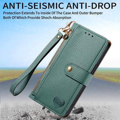 For iPhone 16 Pro Max Love Zipper Lanyard Leather Phone Case(Green) by buy2fix
