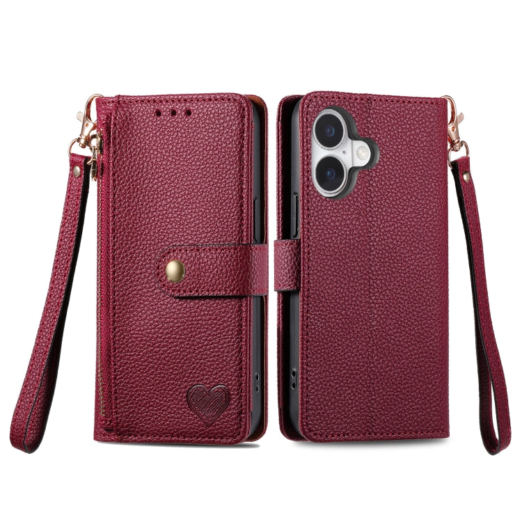 For iPhone 16 Pro Max Love Zipper Lanyard Leather Phone Case(Red) by buy2fix