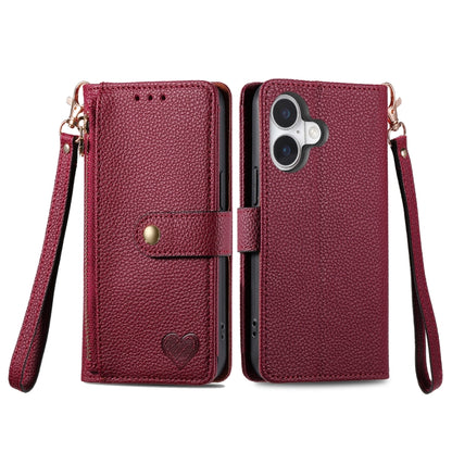 For iPhone 16 Pro Max Love Zipper Lanyard Leather Phone Case(Red) by buy2fix