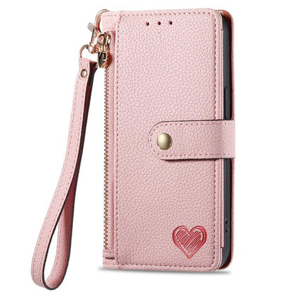 For iPhone 16e Love Zipper Lanyard Leather Phone Case(Pink) - iPhone 16e Cases by buy2fix | Online Shopping UK | buy2fix