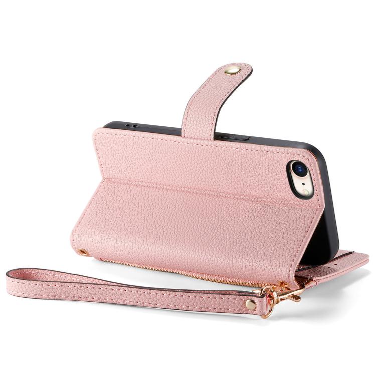 For iPhone 16e Love Zipper Lanyard Leather Phone Case(Pink) - iPhone 16e Cases by buy2fix | Online Shopping UK | buy2fix