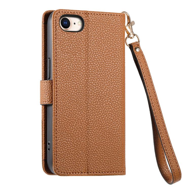 For iPhone 16e Love Zipper Lanyard Leather Phone Case(Brown) - iPhone 16e Cases by buy2fix | Online Shopping UK | buy2fix