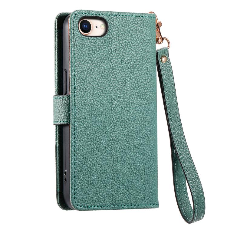 For iPhone 16e Love Zipper Lanyard Leather Phone Case(Green) - iPhone 16e Cases by buy2fix | Online Shopping UK | buy2fix