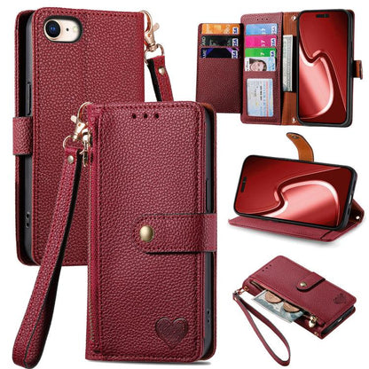 For iPhone 16e Love Zipper Lanyard Leather Phone Case(Red) - iPhone 16e Cases by buy2fix | Online Shopping UK | buy2fix