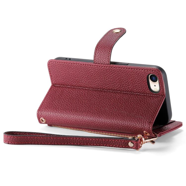 For iPhone 16e Love Zipper Lanyard Leather Phone Case(Red) - iPhone 16e Cases by buy2fix | Online Shopping UK | buy2fix