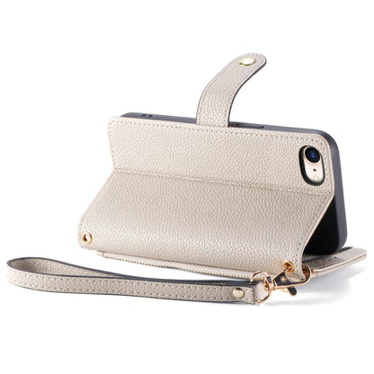 For iPhone 16e Love Zipper Lanyard Leather Phone Case(Gray) - iPhone 16e Cases by buy2fix | Online Shopping UK | buy2fix