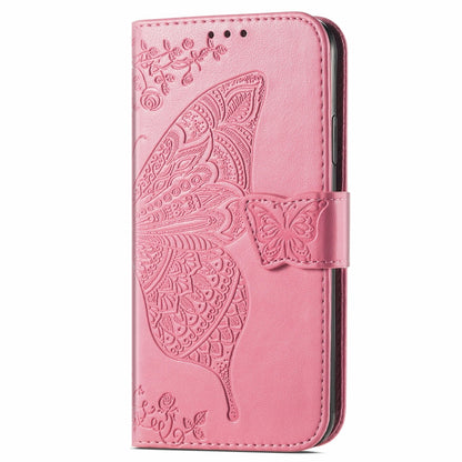 For OnePlus 12 Butterfly Love Flower Embossed Leather Phone Case(Pink) - OnePlus Cases by buy2fix | Online Shopping UK | buy2fix