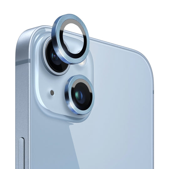For iPhone 14 / 14 Plus NORTHJO Camera Lens Protector Tempered Glass CD Vein Metal Ring Film(Sierra Blue)