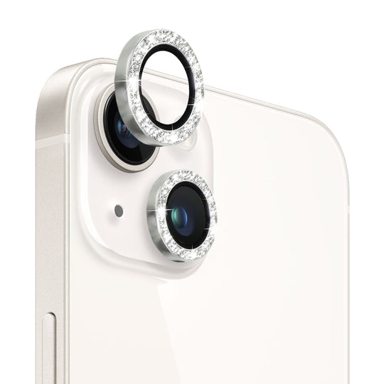 For iPhone 14 / 14 Plus NORTHJO Camera Lens Protector Tempered Glass Bling Glitter Metal Ring Film(Silver)