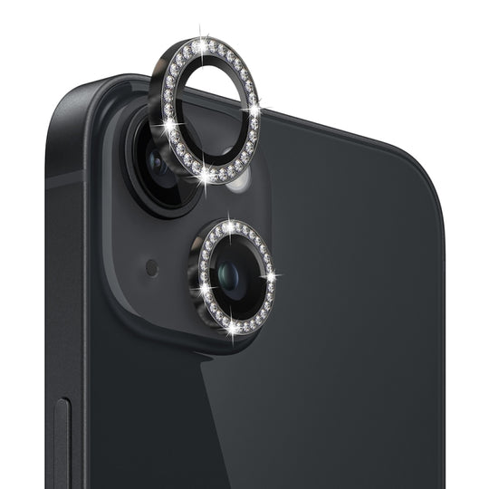 For iPhone 14 / 14 Plus NORTHJO Camera Lens Protector Tempered Glass Metal Rhinestone Ring Film(Black)