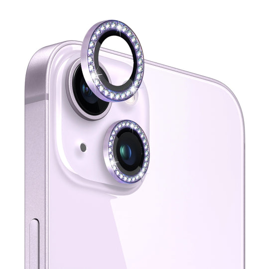 For iPhone 14 / 14 Plus NORTHJO Camera Lens Protector Tempered Glass Metal Rhinestone Ring Film(Purple)
