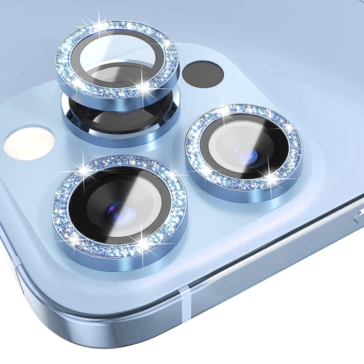 For iPhone 13 Pro / 13 Pro Max NORTHJO Camera Lens Protector Tempered Glass Bling Glitter Metal Ring Film(Blue) - iPhone 13 Pro Max Tempered Glass by NORTHJO | Online Shopping UK | buy2fix
