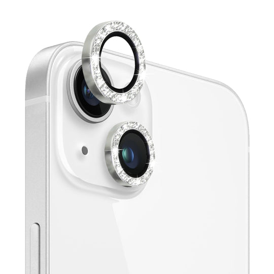 For iPhone 13 / 13 mini NORTHJO Camera Lens Tempered Glass Bling Glitter Metal Ring Film(Silver)