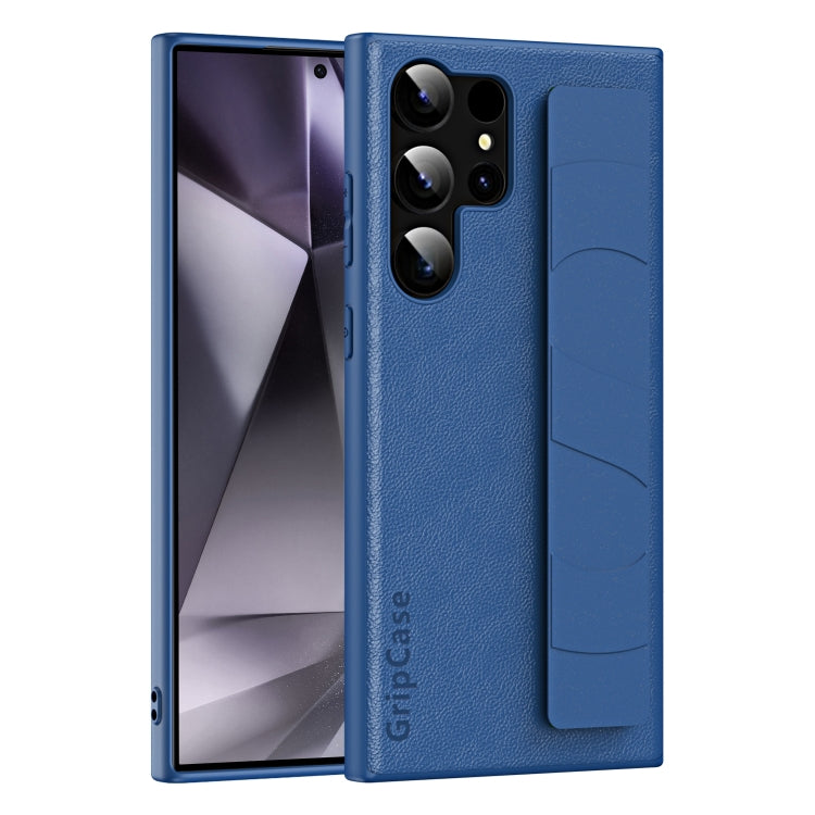 For Samsung Galaxy S25 Ultra 5G Skin Elastic Wrist Grip Back Cover Phone Case(Navy Blue) by buy2fix