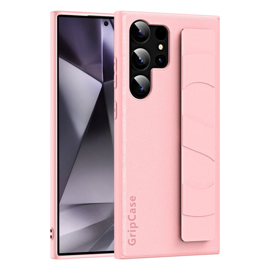 For Samsung Galaxy S25 Ultra 5G Skin Elastic Wrist Grip Back Cover Phone Case(Pink) by buy2fix