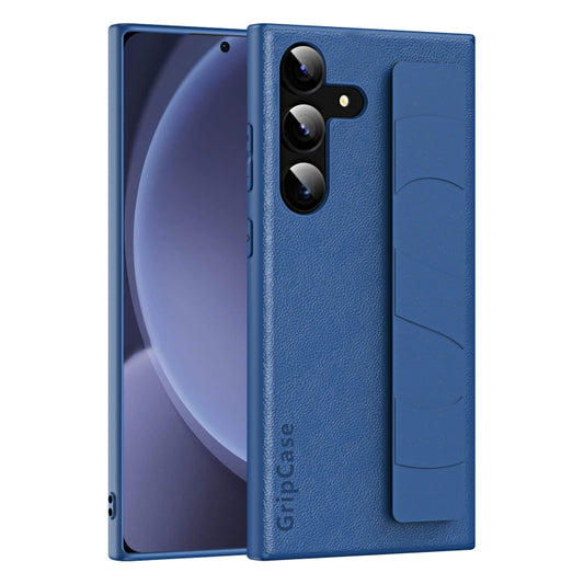 For Samsung Galaxy S25 5G Skin Elastic Wrist Grip Back Cover Phone Case(Navy Blue) by buy2fix