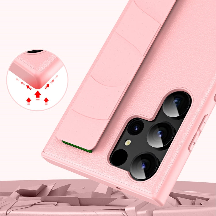 For Samsung Galaxy S25 5G Skin Elastic Wrist Grip Back Cover Phone Case(Pink) by buy2fix