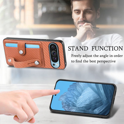 For Google Pixel 9 Wristband Kickstand Card Wallet Back Cover Phone Case with Tool Knife(Brown) by buy2fix