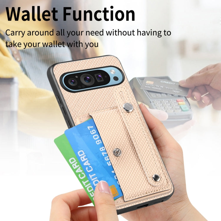 For Google Pixel 9 Wristband Kickstand Card Wallet Back Cover Phone Case with Tool Knife(Khaki) by buy2fix