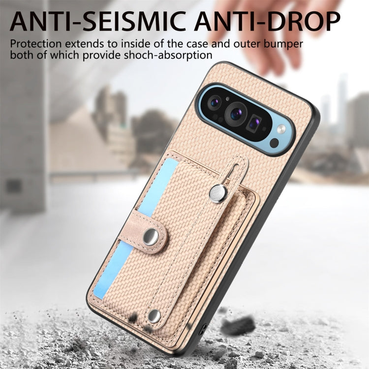 For Google Pixel 9 Wristband Kickstand Card Wallet Back Cover Phone Case with Tool Knife(Khaki) by buy2fix