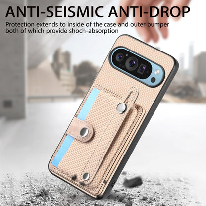 For Google Pixel 9 Wristband Kickstand Card Wallet Back Cover Phone Case with Tool Knife(Khaki) by buy2fix