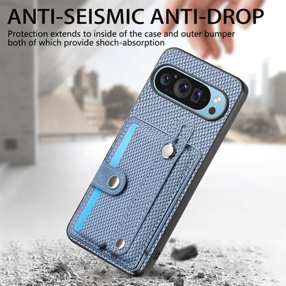 For Google Pixel 9 Pro Wristband Kickstand Card Wallet Back Cover Phone Case with Tool Knife(Blue) by buy2fix