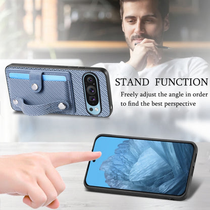 For Google Pixel 9 Pro Wristband Kickstand Card Wallet Back Cover Phone Case with Tool Knife(Blue) by buy2fix
