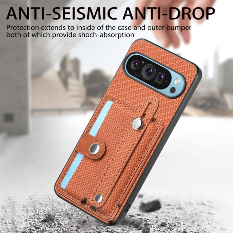 For Google Pixel 9 Pro Wristband Kickstand Card Wallet Back Cover Phone Case with Tool Knife(Brown) by buy2fix