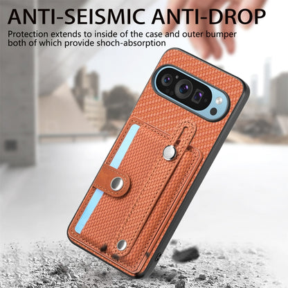 For Google Pixel 9 Pro Wristband Kickstand Card Wallet Back Cover Phone Case with Tool Knife(Brown) by buy2fix