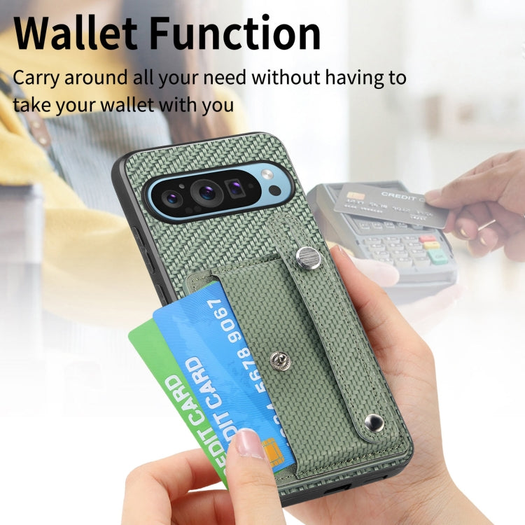 For Google Pixel 9 Pro Wristband Kickstand Card Wallet Back Cover Phone Case with Tool Knife(Green) by buy2fix