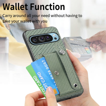 For Google Pixel 9 Pro Wristband Kickstand Card Wallet Back Cover Phone Case with Tool Knife(Green) by buy2fix