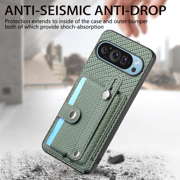 For Google Pixel 9 Pro Wristband Kickstand Card Wallet Back Cover Phone Case with Tool Knife(Green) by buy2fix