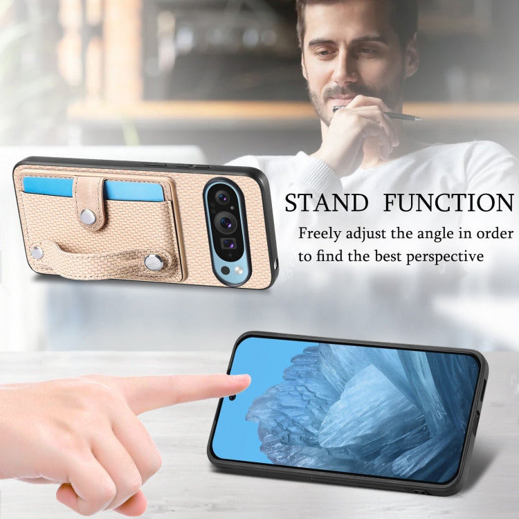 For Google Pixel 9 Pro Wristband Kickstand Card Wallet Back Cover Phone Case with Tool Knife(Khaki) by buy2fix