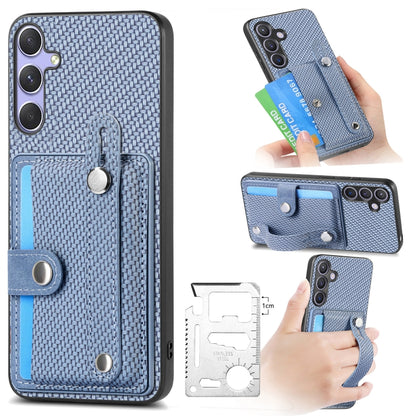 For Samsung Galaxy S25 5G Wristband Kickstand Wallet Back Phone Case with Tool Knife(Blue) by buy2fix