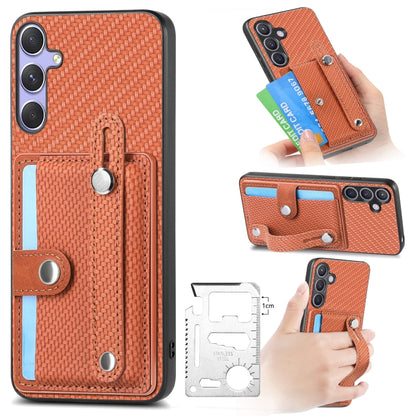 For Samsung Galaxy S25 5G Wristband Kickstand Wallet Back Phone Case with Tool Knife(Brown) by buy2fix