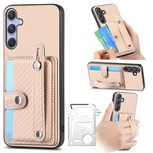 For Samsung Galaxy S25 5G Wristband Kickstand Wallet Back Phone Case with Tool Knife(Khaki) by buy2fix